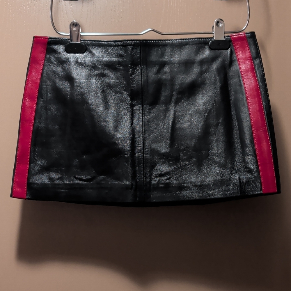 Black Leather Super Mini With Racing Stripes